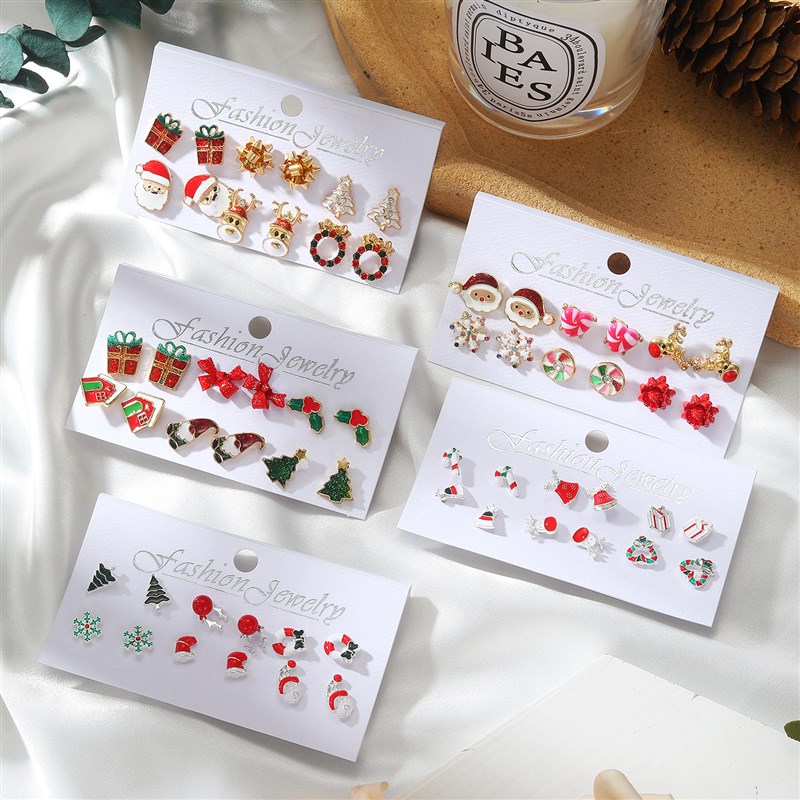 Christmas Snowflake Bell Earring Set Cartoon Drip Oil Cane E