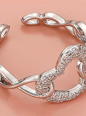 Korean Diamond Heart Ring Fashion Simple Peach Heart Open In