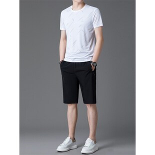 Set Summer Pants Mens Fashi Tops Casual Neck Clearance Round
