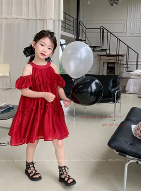 2025 Summer Girls Chiffon Dress Sweet OffShoulder Hanging Ne