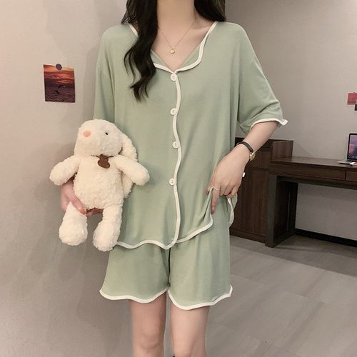 Shortsleeved Pajamas Open Collar Summer Sleepwear for Girls