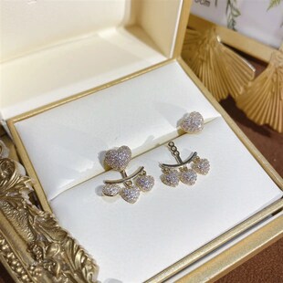 S925 Earring Spring New Stud Back Front Tassel Heart Shiny