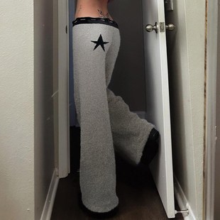 Stars Pants Teens Tie Y2K Wool Knitted Contrast Elastic