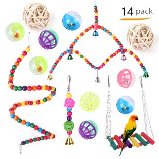 New Pet Bird Toy Set Rainbow Bridge Ladder Swing Parrot Bell