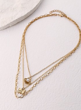Necklace for Women Simple Shell Imitation Pearl Butterfly Cu