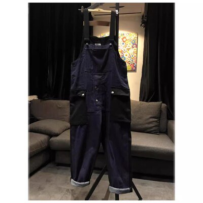 Mens Contrast Color Patchwork Tooling Bib Pants Multipocket