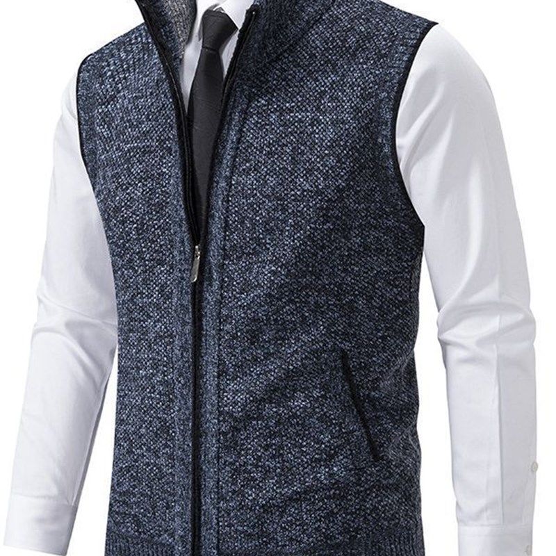 Knitted Vest Jacket for Men 2025 FW Thickened Zippered Colla
