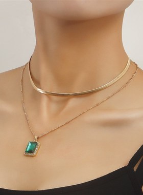 Snakebone Doublelayer Imitation Gemstone Pendant Collarbone