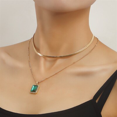 Snakebone Doublelayer Imitation Gemstone Pendant Collarbone