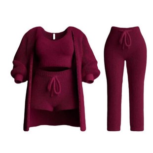 Jacket Set Knit 4Piece Shorts Vest Sleeve Long Plush 2025