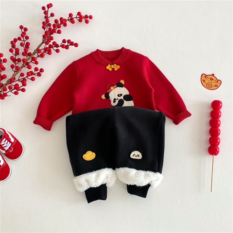 Childrens Polar Fleece Pants 2025 Winter Boys New Year Cloth