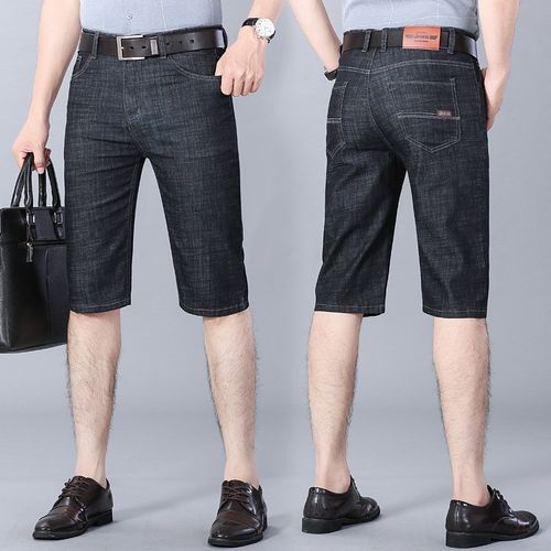 Summer Thin Elastic Denim Shorts for Men Loose Straight Mida