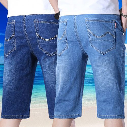 Summer Slimfit Mens Denim Shorts 5Point Casual Jeans Elastic