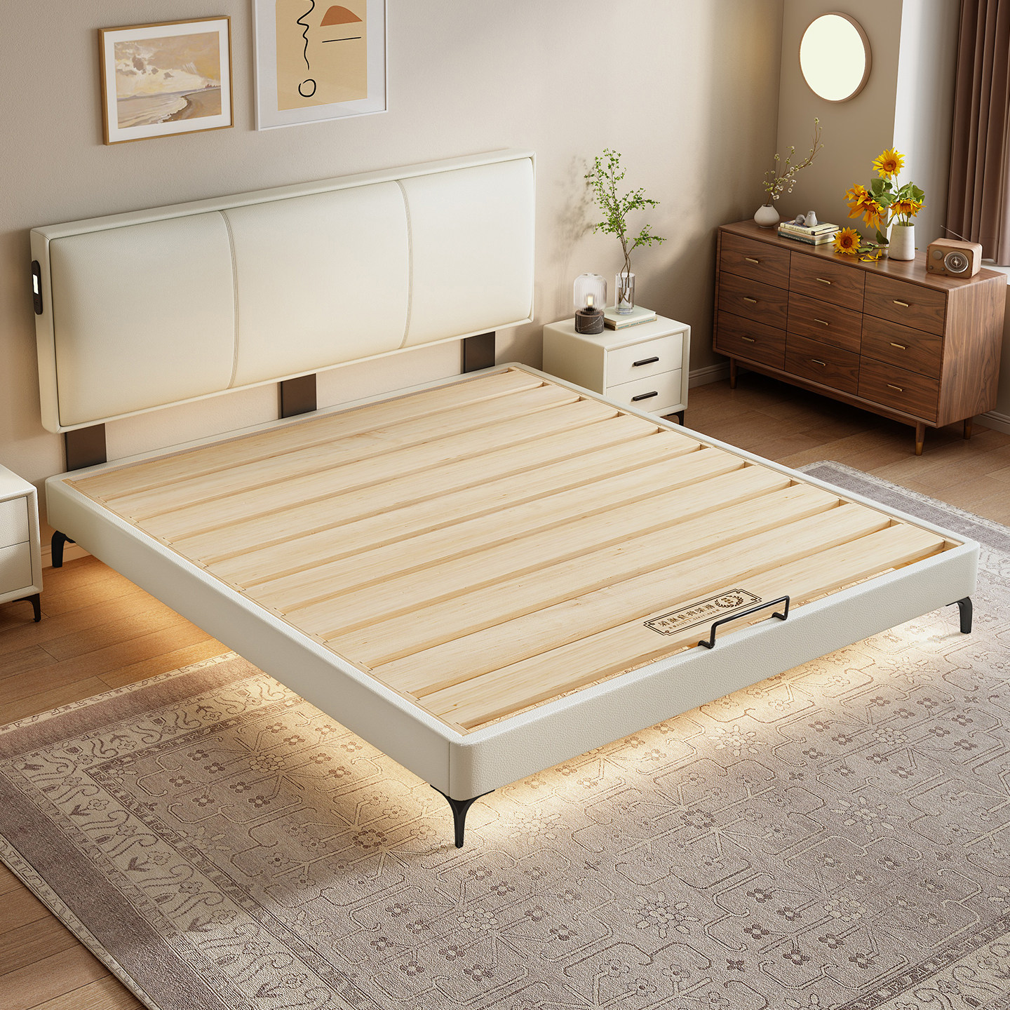 纯实木榫卯床伸缩床头小户型齐边薄床头静音互不干扰可定制床架