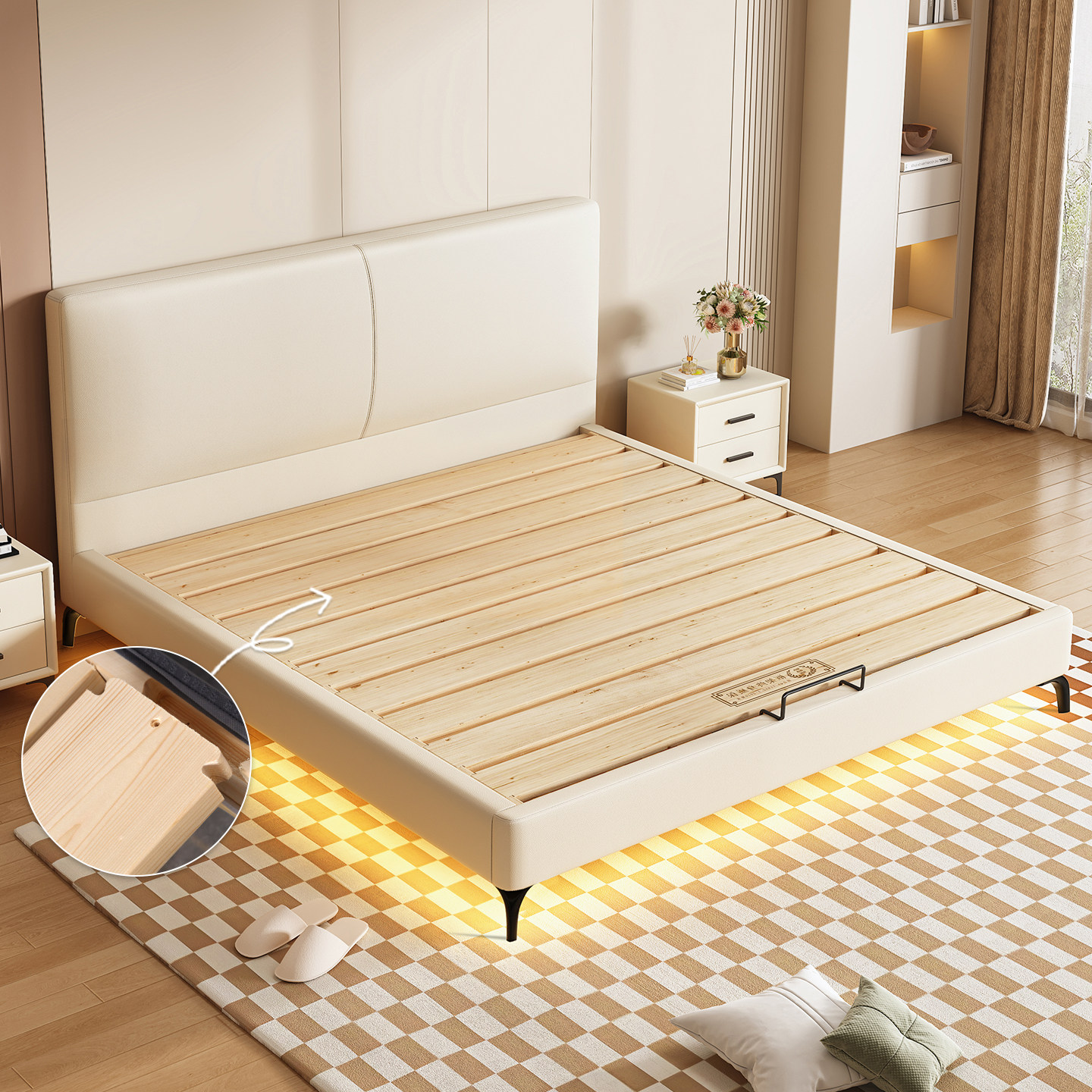 全实木齐边小户型床可定制任意尺寸静音加厚互不干扰排骨架床