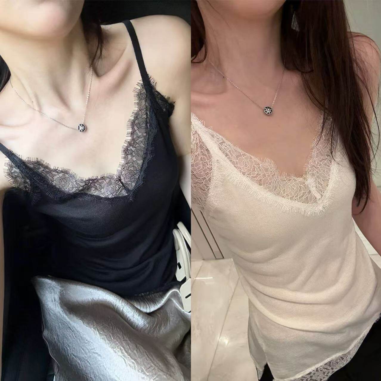 thumbnail for Cotton lace V-neck camisole, women's spring and summer, new plus-size slim outside, wear underwear, sleeveless top