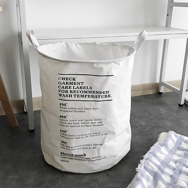 卡通ins简约可爱极简风英文家居脏衣篮收纳桶防水棉麻帆布框学生