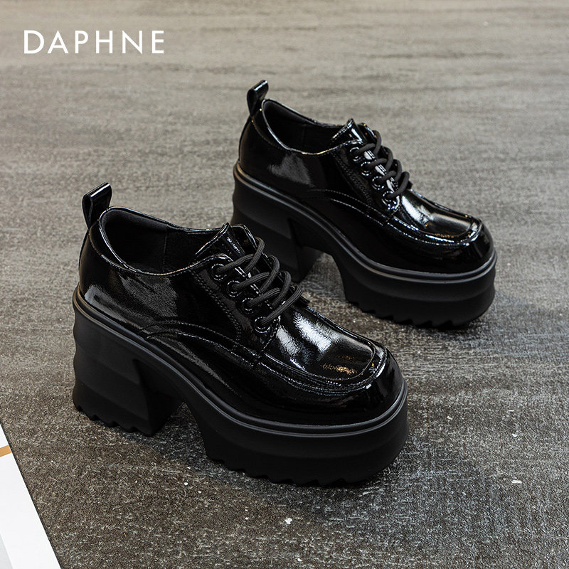 daphne达芙妮 小个子穿搭~英伦风小皮鞋女粗跟单鞋厚底黑色乐福鞋