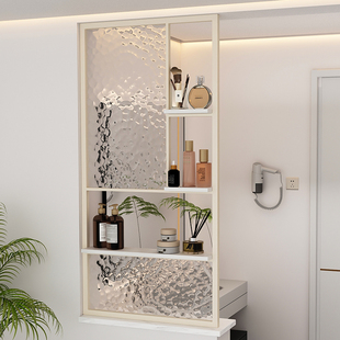 奶油风卫生间半墙玻璃隔断洗手台干湿区屏风简约现代客厅轻奢铁艺