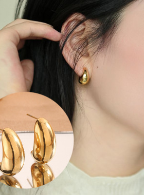 英国chrry koop欧美 钛钢耳钉港风复古耳环女高级感几何素圈耳扣