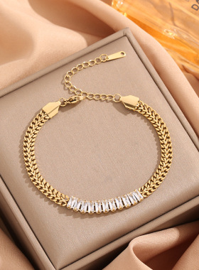 英国Chrry Koop欧美ins时尚复古流行镶锆锁骨链 双层古巴链拼接