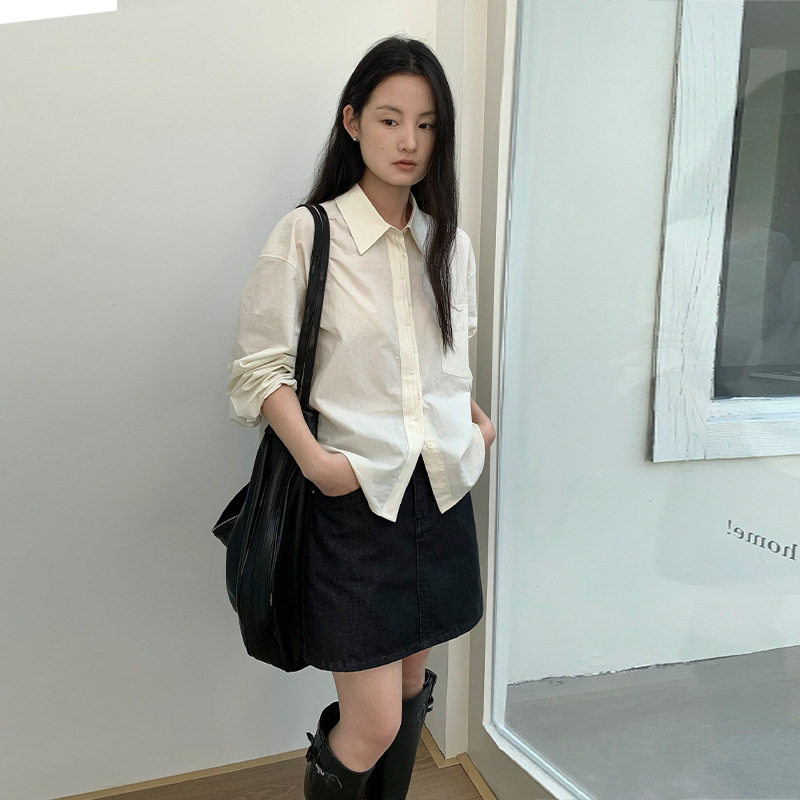 英国cherrykoko 休闲翻领宽松衬衫女春季单排扣显瘦百搭上衣