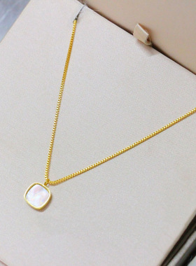 英国chrry koop新款钛钢ins小方形贝壳白贝母小众简约时尚不掉色