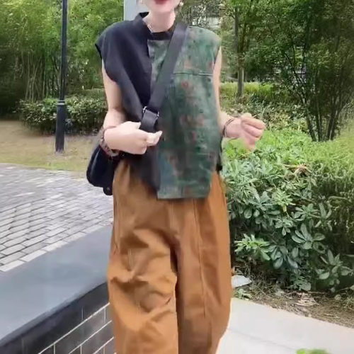 英国chrry koop夏季新款时尚印花拼接上衣休闲哈伦裤显瘦女