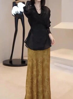 英国chrry koop秋季新款轻奢复古高级感衬衫高腰半身裙洋气