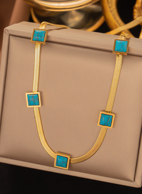 英国chrry koop绿松石方块欧美小众设计感时尚锁骨链波西米亚钛