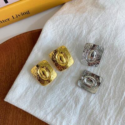 英国TopWhit秋冬新款ABOAB耳钉女手工捶打肌理独特设计方中带圆指