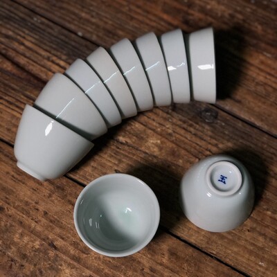 豆青釉玉字茶杯80年代原国营厂库存老瓷器经典款主人杯子龙窑柴烧