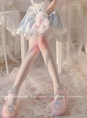 日系白色洛丽塔Lolita腮红渐变纯欲可爱天鹅绒薄款打底连裤袜子女