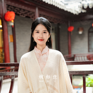 日常绝美可搭配披肩 水墨画粉色高端大气上档次小个子旗袍女夏季