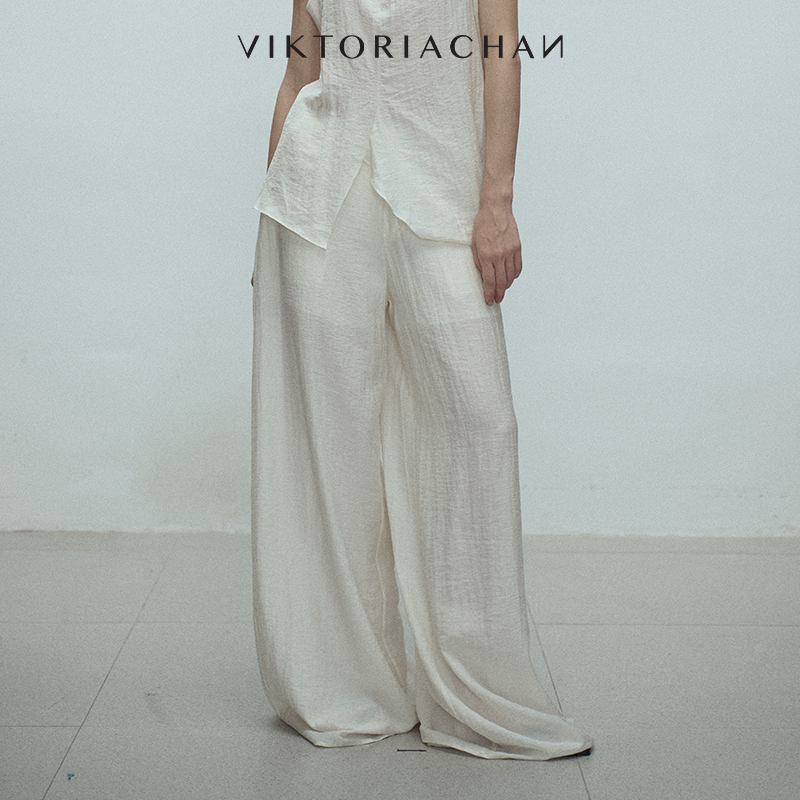 微透垂感亚麻阔腿休闲长裤
