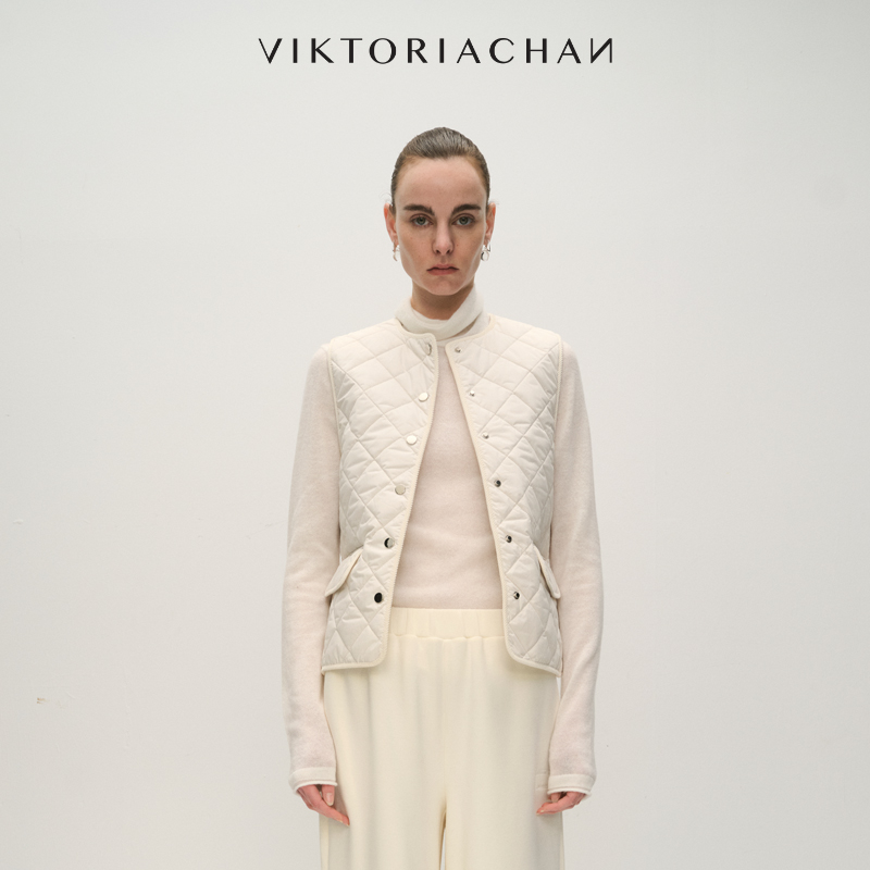 菱格银色按扣无袖马甲背心