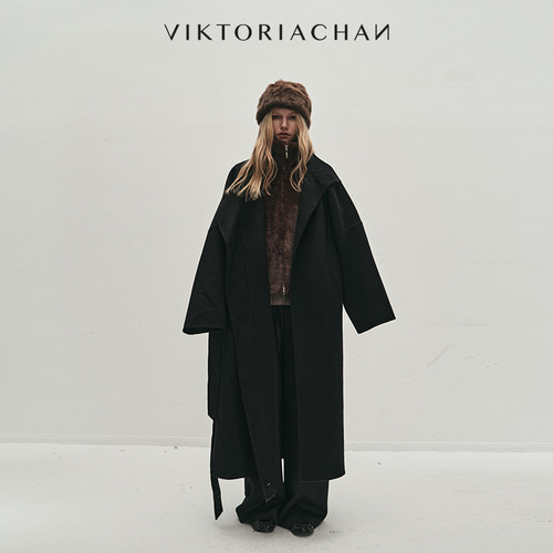 VIKTORIACHAN25/26秋冬成衣系列新品 立领长款系带毛呢大衣外套