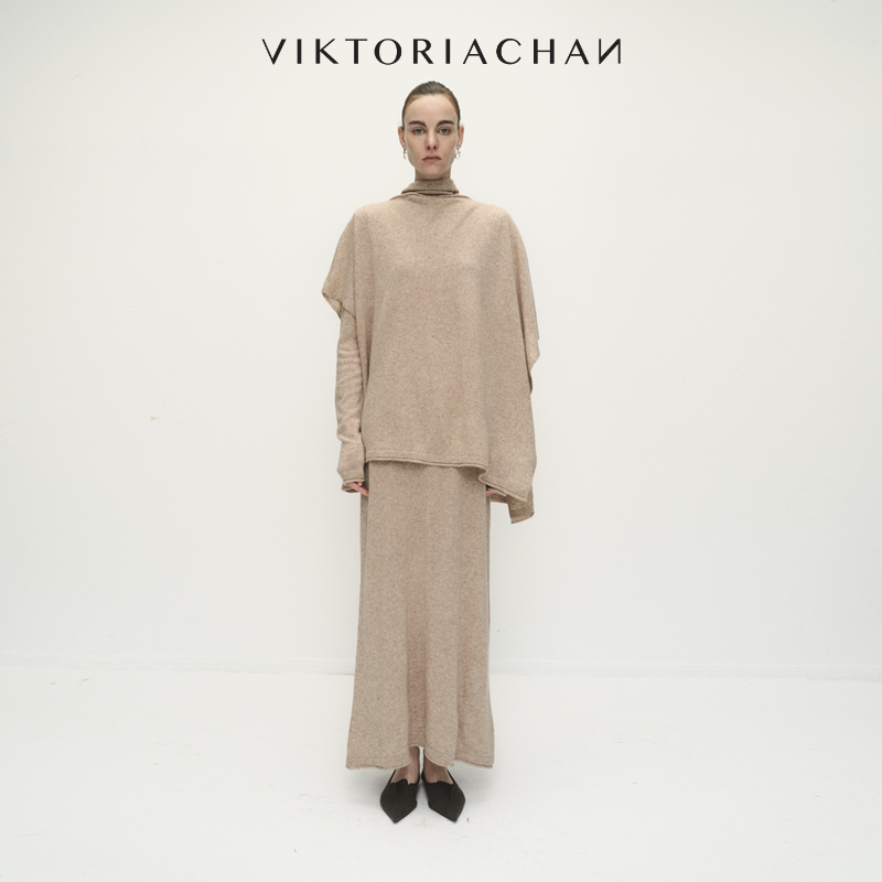 针织连身围巾连衣裙廓形斗篷