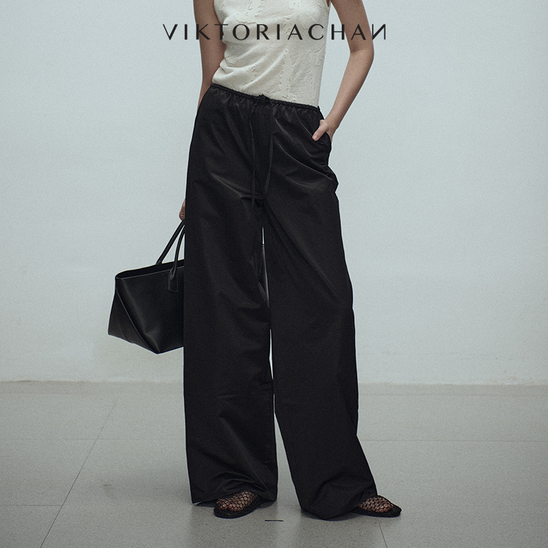 松紧腰直筒阔腿长裤