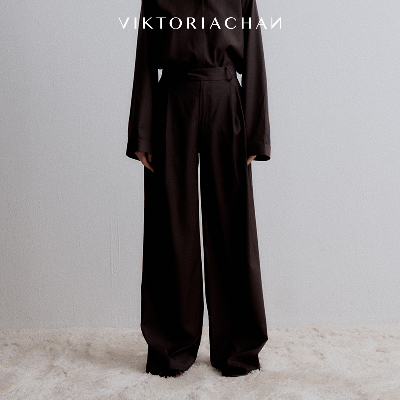 搭扣设计羊毛西装长裤