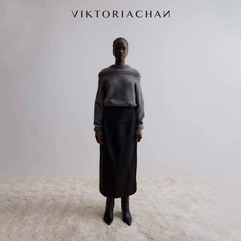 小圆领针织长袖上衣