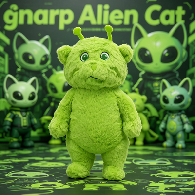 gnarp Alien Cat Plushie可爱外星人绿猫咪毛绒玩偶公仔儿童礼物