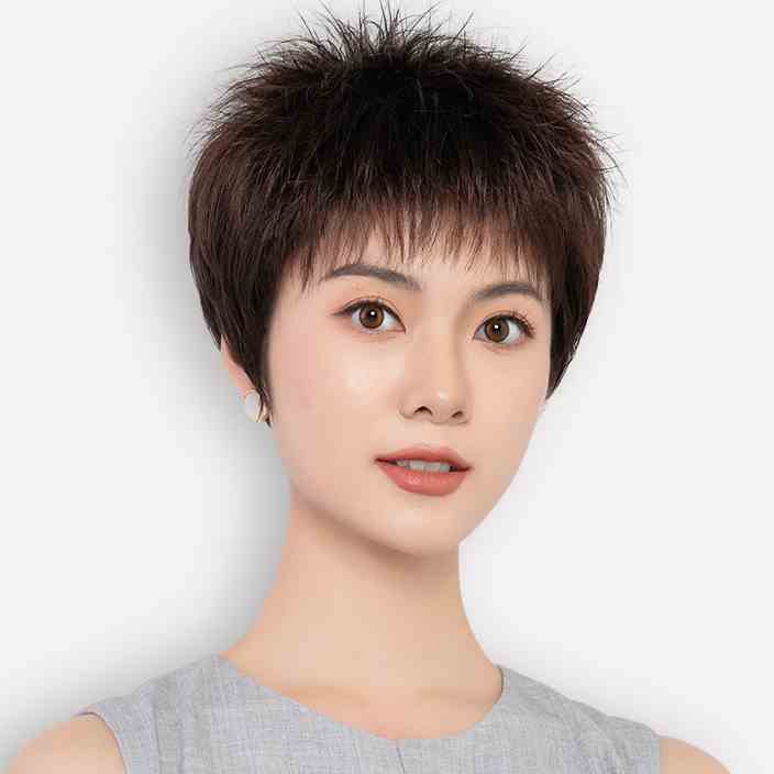 假发女短发短直发女士中老年妈妈全真发型蓬松自然假发套全头套式