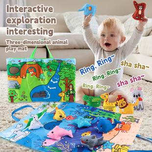 跨境宝宝游戏毯动物收纳垫立体动物布艺布书袋子爬行垫益智玩具