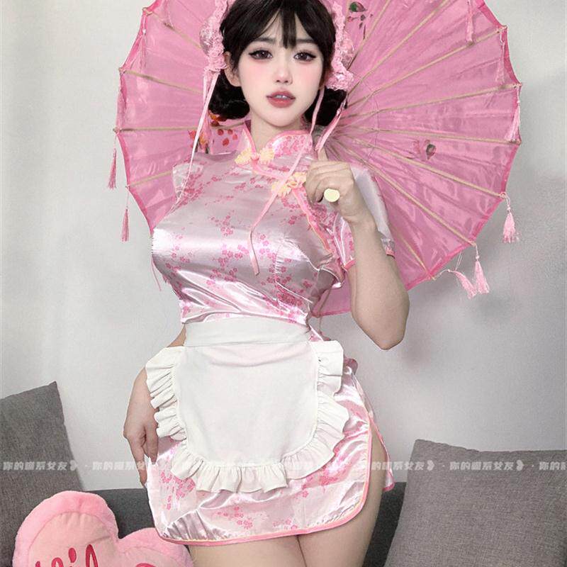 喵中华娘旗袍新中式改良日系甜妹可爱小厨娘连衣裙Lolita围裙女