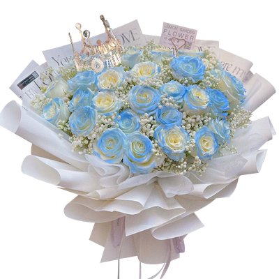 网红碎冰蓝玫瑰花全国同城小时达