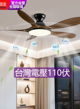 睿视宝风扇灯卧室客厅餐厅LED静音大风力台灣电壓110伏吊扇灯