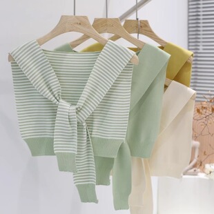 衬衣披肩条纹针织坎肩衬衫搭肩外搭t恤护颈搭配夏季薄款时尚百搭