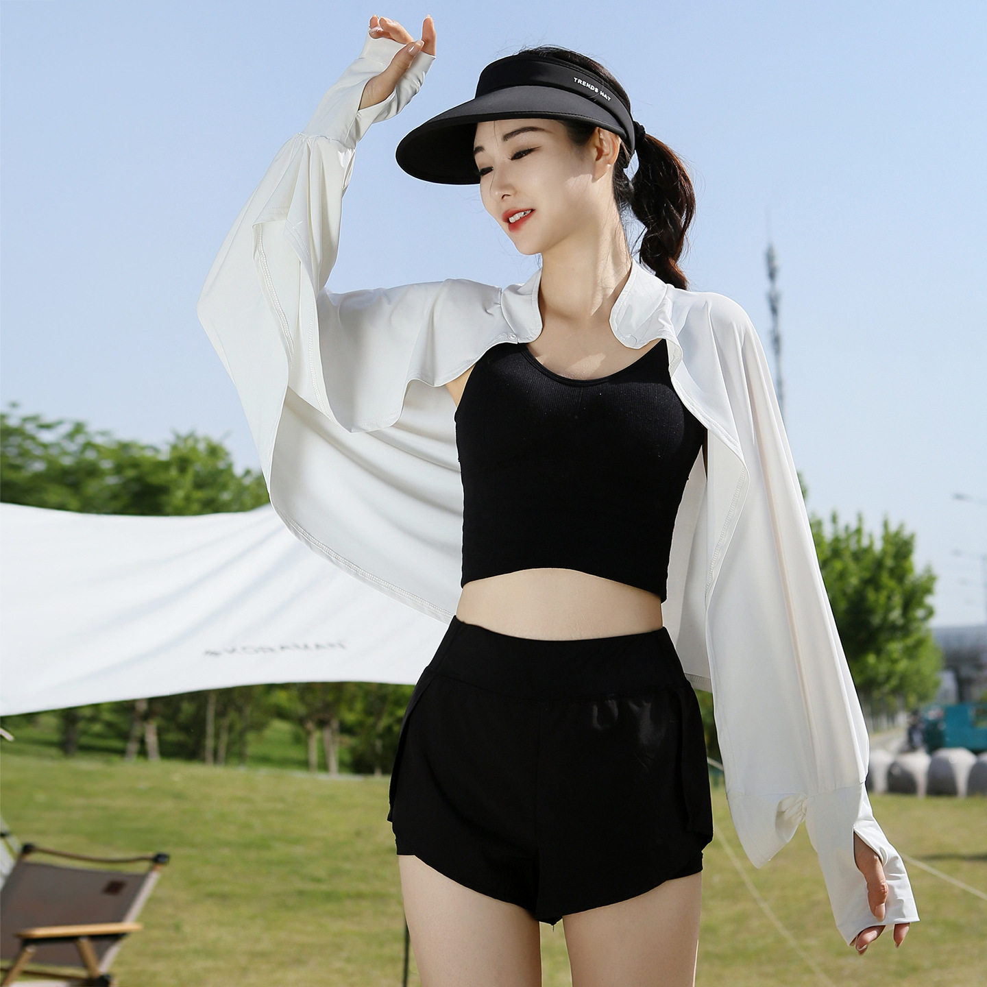 女士防晒披肩女夏季骑车开车防紫外线罩衫斗篷透气宽松长袖冰丝薄