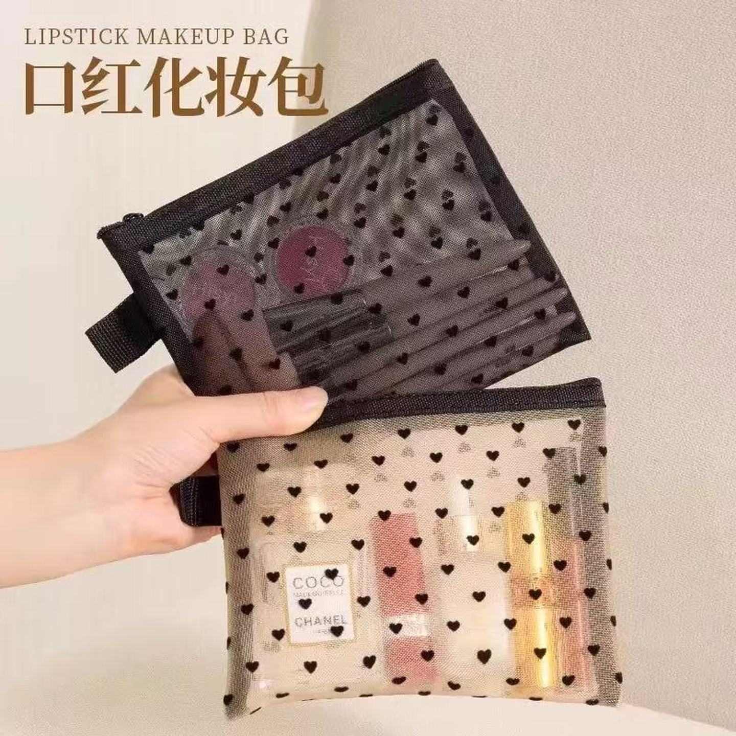 迷你网纱收纳袋迷你植绒化妆包便携随身补妆包袋简约化妆刷收纳袋
